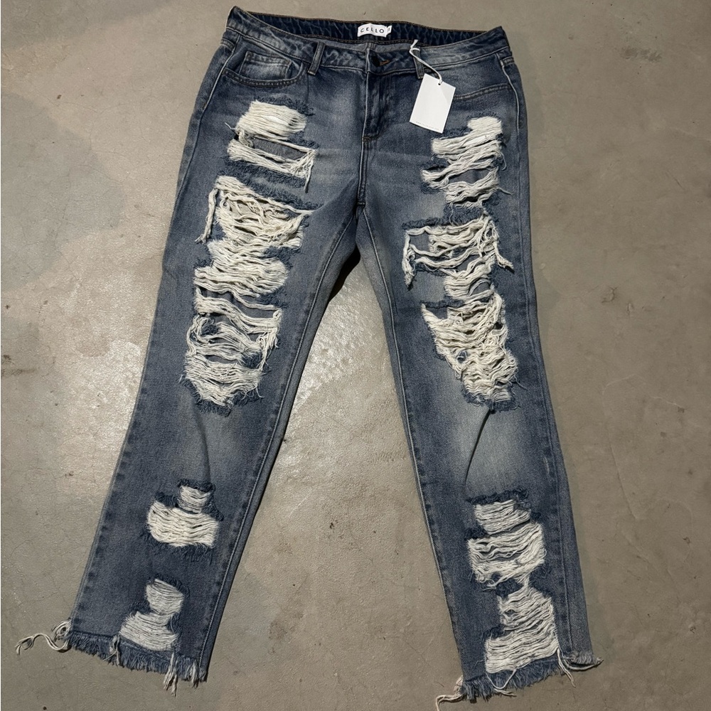 Distressed All Over Cello Blue Jeans